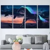 Panels Canvas Frame Wall Art Animals Horse Night Birds Moon Sky Stars Field Blue Glowing Ready to Hang for Living Room L230704