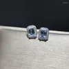 Ohrstecker inspiriert von Silber eingelegten meerblauen Edelsteinen für Frauen in modischen, glänzenden quadratischen Ohrringen, Party-Schmuck, Geschenk