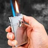 Jobon – briquet à deux flammes (flamme bleue coupe-vent + flamme rouge), meule gonflable en métal sans gaz, boîte-cadeau pour fumer LC9M