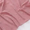 Chiffong Muslim Scarf Dam Rhinestone Pearl Hår/Huvudsjalar Färg 175*70cm Foulard Kvinna Handgjorda DIY Hijab