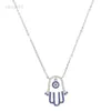 Pendant Necklaces 925 Sterling Silver Turkish Lucky Evil Eye Charm Jewelry Micro Pave Blue White Cz Hamsa Hand Fatima's Hand Pendant Necklace Girl HKD230712