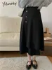 스커트 Yitimoky Solid Midi Skirt for Women 2023 High High Wareed 한국 패션 비대칭 버튼 업 우아한 라인 캐주얼