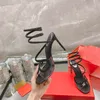 デザイナー ヒール クレオ サンダル セクシーなヘビの形をしたアンクル サンダル 有名なフリップ フロップ rc サンダル 透明なアッパーの高級スライド クリスタル ドレス シューズ パーティー ハイヒールの女性の靴