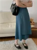 스커트 Yitimoky Solid Midi Skirt for Women 2023 High High Wareed 한국 패션 비대칭 버튼 업 우아한 라인 캐주얼