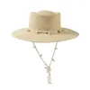 Chapeaux à large bord perle conque chaîne anneau haut grand chapeau de paille extérieur plage pare-soleil