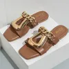 Slippers Womens Personalized Chain Fashion Buckle Wear Sandals Open Toe Outdoors Flat Luxurious Black Woman Shoes 230711