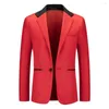 Ternos masculinos para escritório, bloco colorido, elegante, patchwork, jaqueta, lapela, ajuste fino, bolsos de manga comprida, um botão, para roupas de trabalho