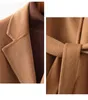 Women's Wool Blends Autumn 100% Wool Coats Women Turn Down Collar Midi Length Coats Women Woolen Coat With Belt Veste Femme Tops Abrigo Mujer HKD230712