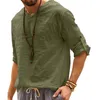 Hommes chemises décontractées 2023 coton lin chemise à manches longues Hippie t-shirt hauts plage Vintage col en v pull ample hommes Streetwear