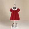 Vestidos para meninas Verão Novo Vermelho Vestido Infantil Algodão Doce e Fofo Vestido Princesa Vestido Infantil Saia Renda Vestido Infantil FrescoHKD230712