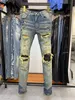 Jeans masculinos Mens Jeans Designer Denim Alfabeto Bordado Destruir Buracos Jean Calças Skinny Homem Motocicleta Equitação Calças Slim Hip Hop Street