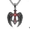 Pendentif Colliers Miqiao Acier Inoxydable Titane Rouge Zircon Gothique Aigle Vintage Collier Chaînes Collier Pour Hommes Femmes Bijoux Cadeau Dh5Gd