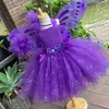 Robes de fille Filles Violet Glitter Fleur Tutu Robe Enfants Sequin Tulle Robe avec Aile et Bâton Hairbow Enfants Costume De Fête Robes De Papillon 230712