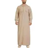 Men's Casual Shirts Male Robe Muslim Hooded Thobe Long Solid Pocket Button Collar Sleeve Jubba White Shirt Chemise