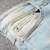 Men's Jeans Patchwork Bandanna Paisley Printed Biker Light Blue Holes Ripped Skinny Stretch Denim Pants Trousers