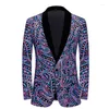 Abiti da uomo Luxury Paisley Floral Colorful Paillettes Giacca da uomo in velluto Giacca da uomo di marca Collo a scialle Abito con un bottone Blazer Cena da sposa Tuxedo