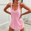 Urban Sexiga Klänningar Sommar Bomull Vestidos Casual Ärmlös Enfärgad T-shirt Klänning Lös O Neck Tank Mini Hemkläder Robe 230711