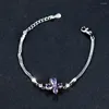 Charme Armbänder Lila Zirkon Schmetterling Blume Für Frauen Silber Farbe Weibliche Kette Armband Einstellbar Hochzeit Schmuck CZ