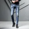 Men's Jeans Size 28-38 Men Ripped Spring Summer Autumn Fashion Casual Hole Slim Fit Skinny Stretch Long Denim Pants Blue