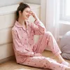Women's Sleepwear Cotton Spring Summer Women Pajamas Sets Long Sleeve Turn-down Collar With Pocket Pyjama Button Top Pants Pijama