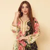 Roupa étnica Muçulmana Estampado Vintage Estilo Abaya Floral Renda Decote em V Manga Comprida Vestido Solto Feminino Robe Casual Oriente Médio