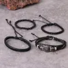 IFMIA 4st set Justerbara läderarmband för män Flätad PU Svart Brun armring Life Trädblad Roder Charm Armband Present L230704