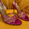 2023 New Season Aquazzura Shoes Tequila Sandals 105 Sparkling Party Italy Clear Pvc Crystals Stiletto Heel Wedding Bride