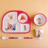 Juegos de cubiertos, juego de vajilla infantil de textil de bambú creativo, plato dividido de cuenco de dibujos animados de jardín de infantes de cinco piezas