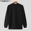 Men's Sweaters INCERUN Tops 2023 South Korea New Men's Round Neck Solid Cotton Fabric Brushed Casual Irregular Hem Long Sleeve Sweater S-5XL Z230712