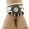 Armbandsur Gnova Platinum TOP Äkta läder Angel Wing Watch Dam Charm Armband Armbandsur Indie Band School Student A886