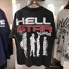 メンズ Tシャツ黒ヘルスター Tシャツ夏新ヴィンテージ高品質ベットプリント HELLSTAR クルーネック半袖 Tシャツ男性女性 T230712