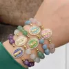 Link Bracelets 2023 Natural Stone Fashion Oval Abalone Chips Shell Jesus Virgin Mary CZ Charms White Stretch Bracelet Crystal Jewelry