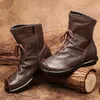 Boots 2022 Spring New Fashion Design Genuine Leather Women Boots Flat Heel Vintage Handmade Women Shoes Ankle Boots Botas Femininos L230712