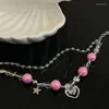 Chaînes Punk Mode Rose Perles Étoiles Couture Coeur Creux Collier Pour Femmes Y2k Bijoux Gothique Cool Accessoires Ins Clavicule Chaîne