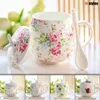 Mokken Keramische Koffiemok Met Deksel Lepel Chique Bone China Koffiekopjes Sets 450ml Keramiek Creatieve Eenvoudige Melkbekers Paar Geschenken R230712