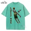 Herr T-shirts Luck Dog Tshirts Retro tvättad tröja för män Basket Grafisk T-shirt i bomull för kvinnor Oversized T-shirts Kortärmade toppar