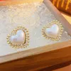 Stud Earrings Lovelink Korean Style White Pearl Double Layer Heart For Women Retro Rhinestone Earring Girls Fine Accessory