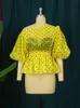 Women's Blouses Shirts Plus Size Tops Blouse 3XL 4XL Off Shoulder Yellow Black Polka Dot Short Puff Sleeves High Elastick See Through Shirts for Women L230712