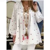 Women's Blouses Shirts Floral Printed Blouse Women White Yellow Loose Tops Mujer Vintage Loose Lace Patchwork Hollow Out Top Womens Clothing Blusas L230712