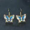 Dangle Earrings Blue White Opal Stone Luxury Crystal Zircon Butterfly Drop Antique Gold Silver Color For Women