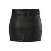 Skirts Hirigin Women Leather Mini Black Streetwear Slim Fit Belt Buckle Vintage Punk Pencil Half Dress