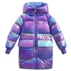 Jackets 2023 kids Winter Jacket For Girls Bright iridescent Thicken Coat Hooded Velour Outwear 12y 230711