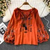Women's Blouses Shirts Ethnic Style Blouse O-Neck Shirts Women Loose Fit Shirt Embroidered Tops Female Casual Blouses LanternSleeve Blusas Dropshipping L230712