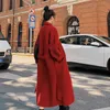 Vrouwen Wol Blends Winter Trenchcoat Voor Vrouwen Elegante Mode Koreaanse Casual Dikke Wollen Jas Rode Vetersluiting Lange Jas Zwarte Vrouw Jas Met Blet HKD230712