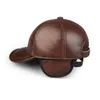 Ball Caps 2023 Men Genuine Leather Cowhide Baseball Male Casual Belt Ear Warm 56-60 Adjustable Bomber
