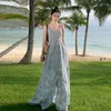 Casual Kleider Süße Chic Sommer Spaghetti Strap Urlaub Strand Kleid Frauen V-ausschnitt Stickerei Aushöhlen Baumwolle Schlanke Taille Lange vestidos