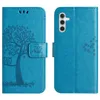 Intryck PU -läderplånbok Fall för Samsung A35 A15 A05 A05S S23 FE A25 5G A54 A04E A34 A24 4G M14 M54 S23Fe Flower Butterfly Flip Cover Tree Owl Card Slot Holder Pouch