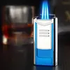 New Cigar Three-fire Direct Injection Turbo Lighter Metal Storm Windproof Flip The Lid Lighters Butane Torch High-end Men's Gift QZWA