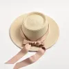 Chapeaux pour femmes haut plat ruban nœud papillon élégant chapeaux de soleil en paille été Protection solaire chapeau de plage Gorras Hombre