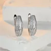 Pendientes de aro minimalistas pequeños de circón blanco geométrico para mujer, Color plateado, hebilla de oreja de boda para mujer, regalos de joyería para el día de la madre